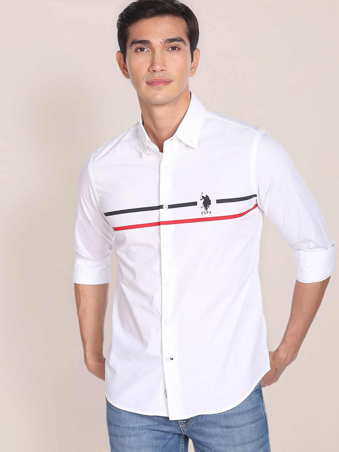 

U.S. Polo Assn. Horizontal Stripe Cotton Casual Shirt, White