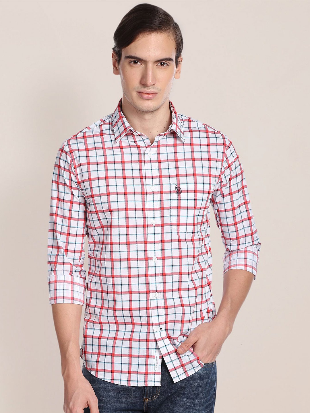 

U.S. Polo Assn. Cotton Tartan Check Casual Shirt, Red