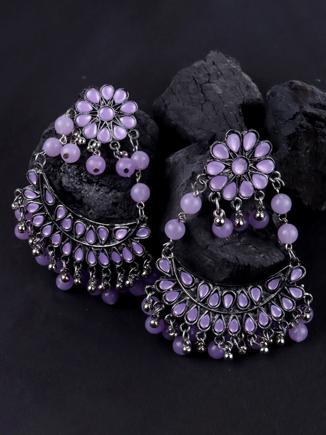 

Krelin Silver-Plated Crescent Shaped Stone Studded Chandbalis