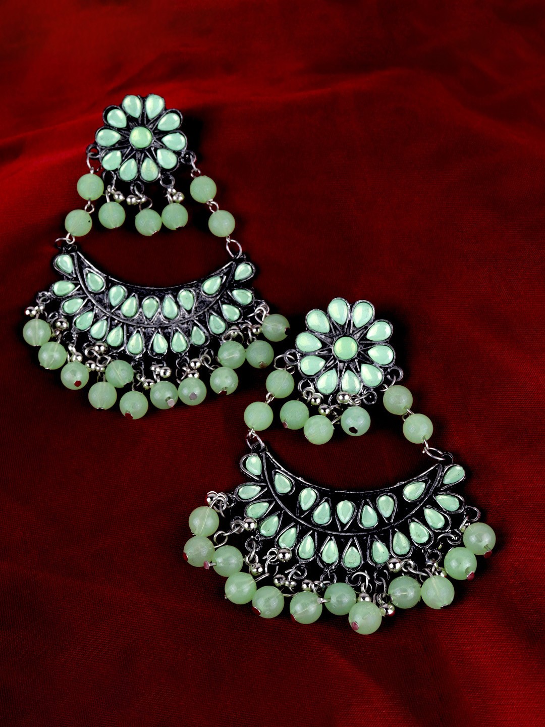 

Krelin Silver-Plated Floral Designed Classic Chandbalis Earrings