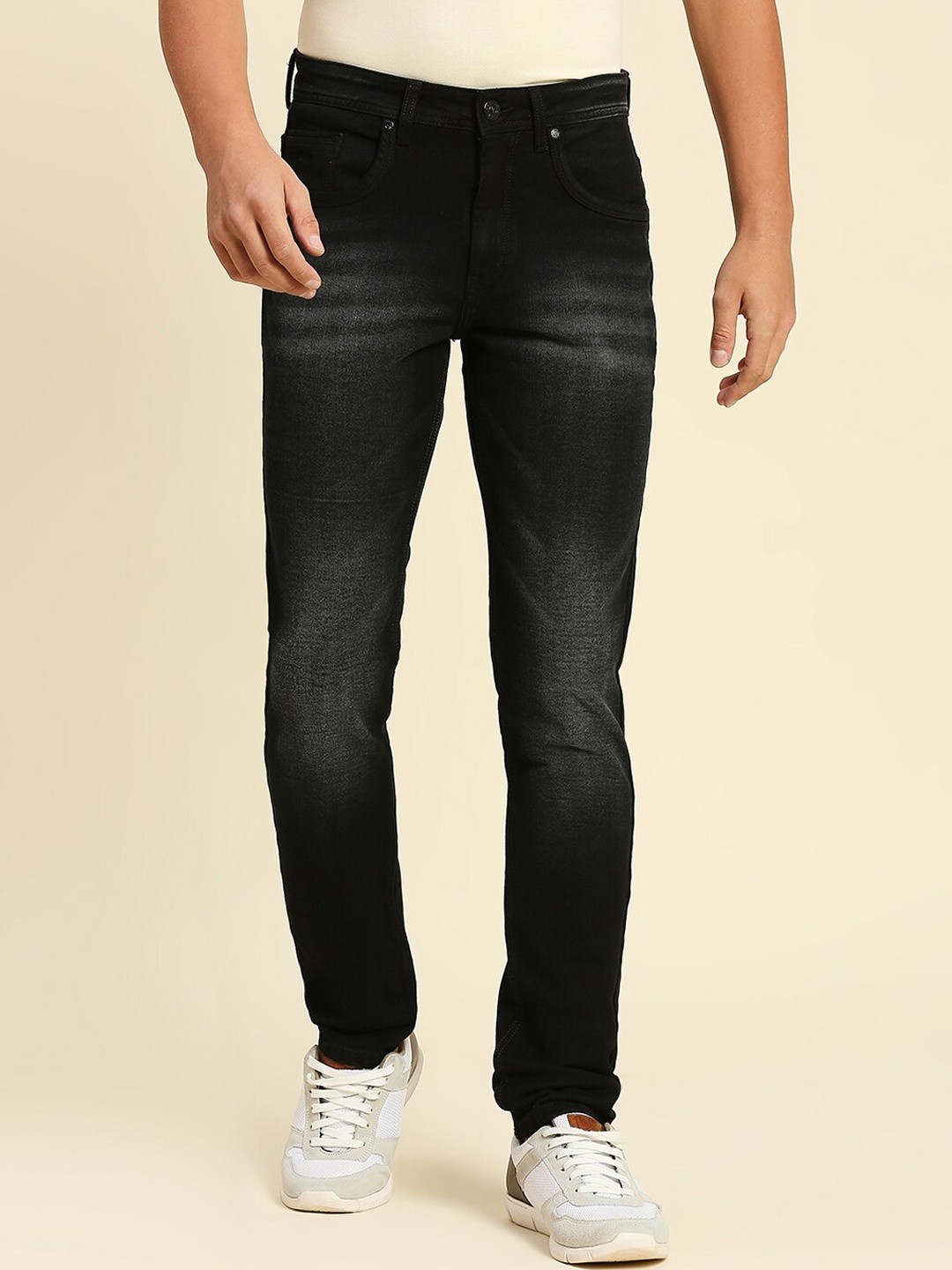 

HJ HASASI Men Relaxed Fit Heavy Fade Stretchable Pure Cotton Jeans, Black