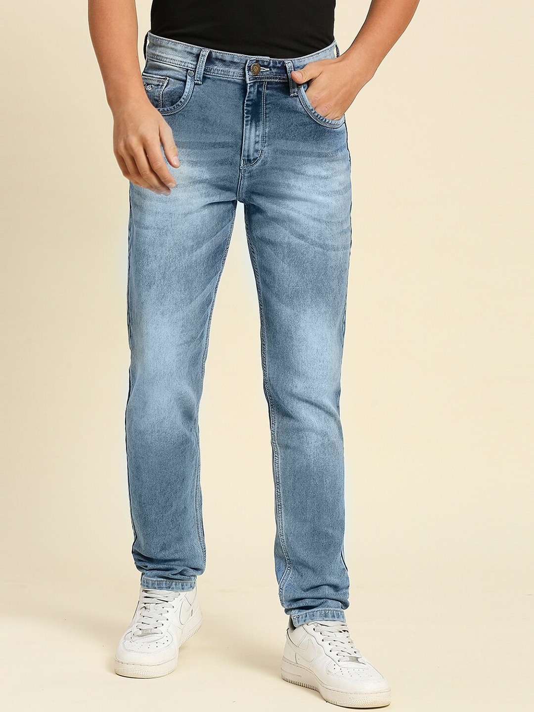 

HJ HASASI Men Relaxed Fit Heavy Fade Stretchable Pure Cotton Jeans, Blue