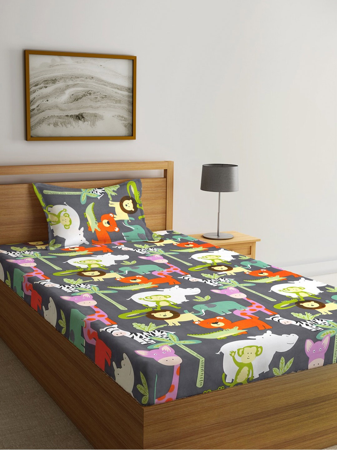 

KLOTTHE Grey & White Printed 300 TC Single Bedsheet & Pillow Cover
