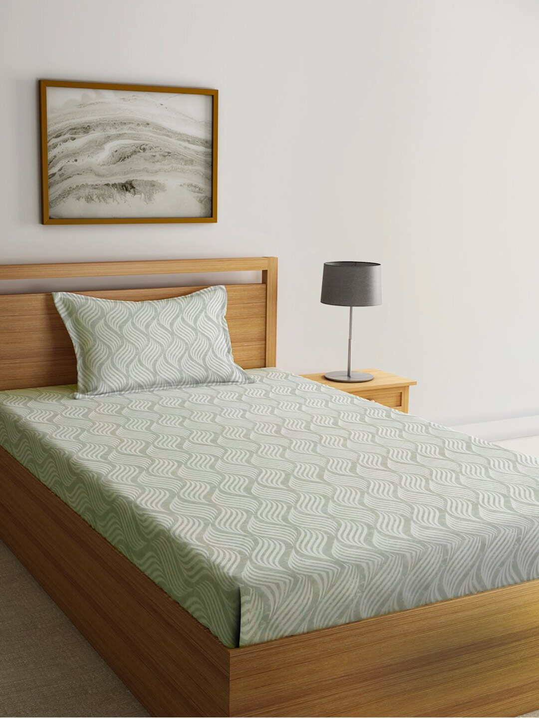

KLOTTHE Grey & White Printed 300TC Single Bedsheet & Pillow Cover