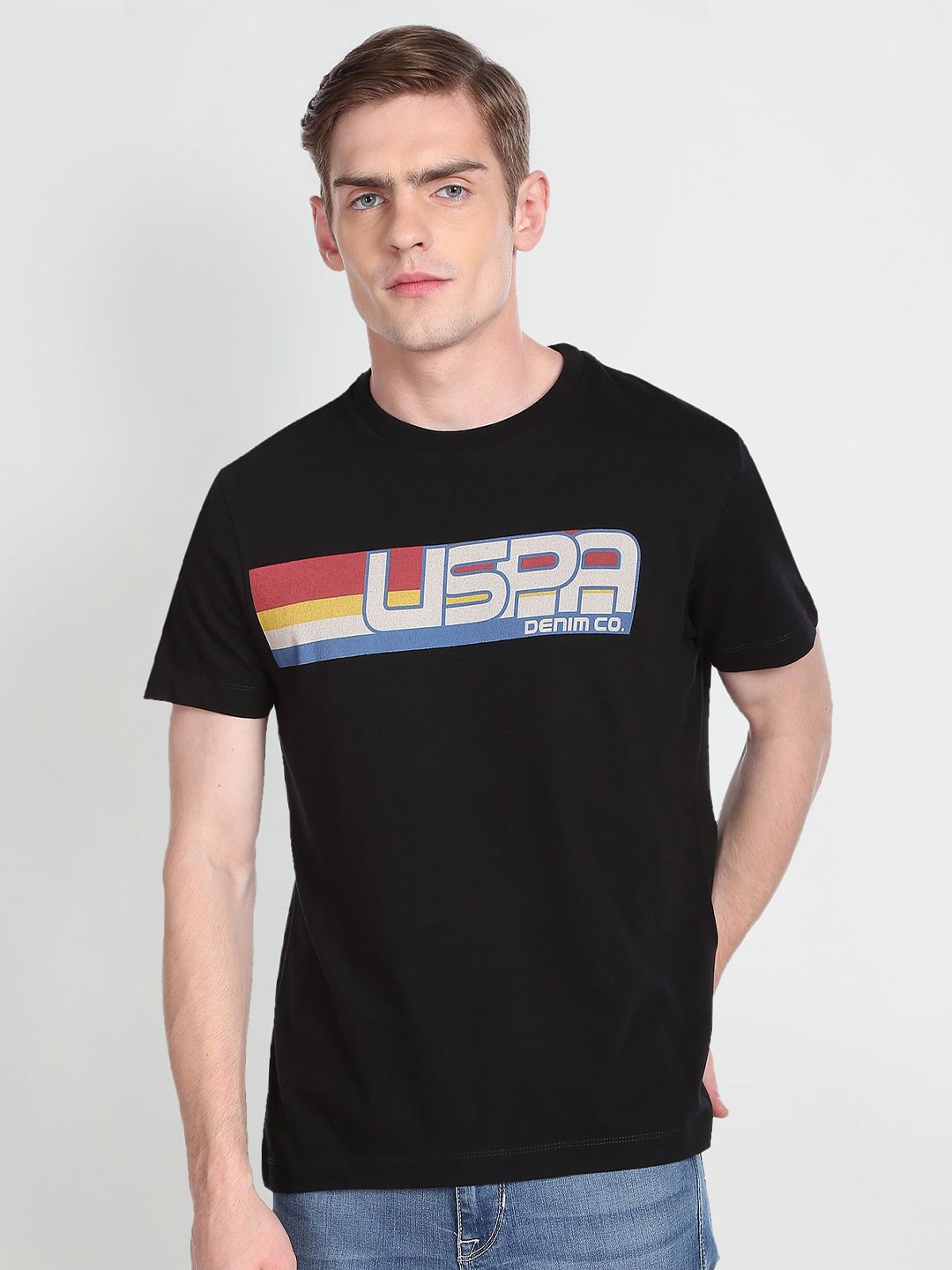 

U.S. Polo Assn. Denim Co. Slim Fit Pure Cotton Brand Logo Print T-shirt, Black