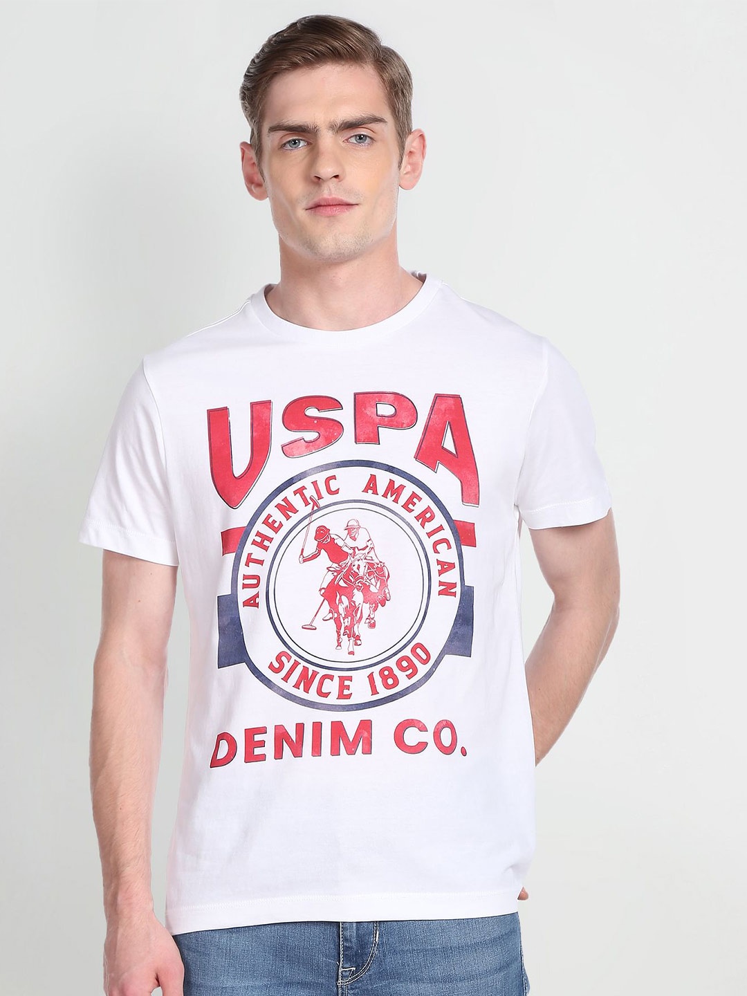 

U.S. Polo Assn. Denim Co. Brand Logo Print Crew Neck Slim Fit T-Shirt, White
