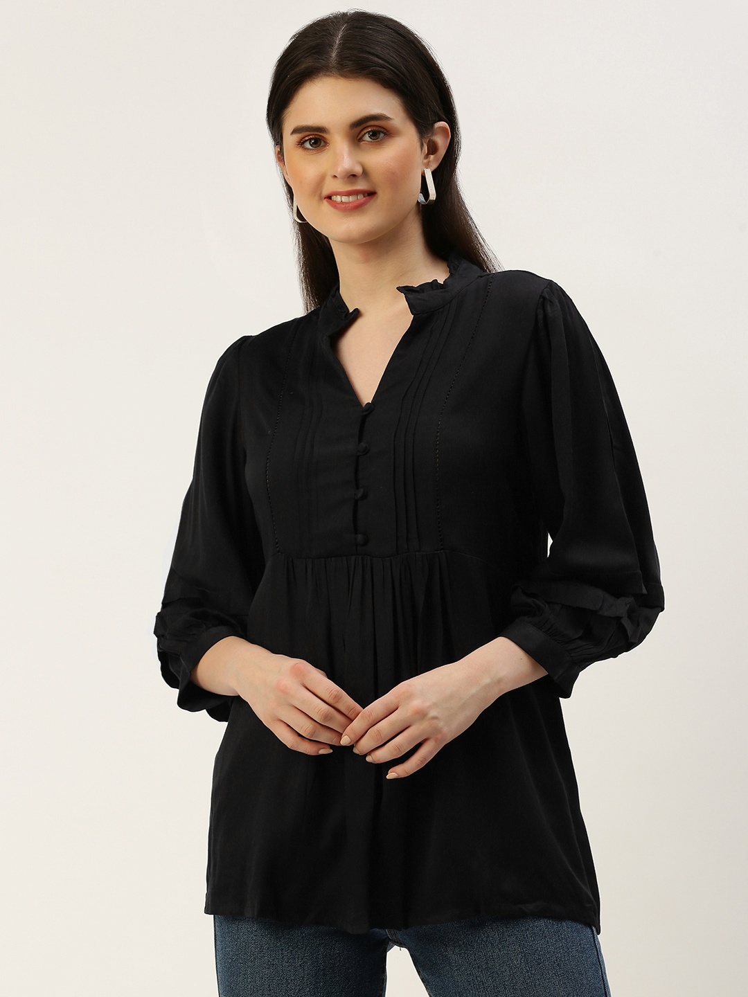 

AND Bishop Sleeves Longline Top, Black