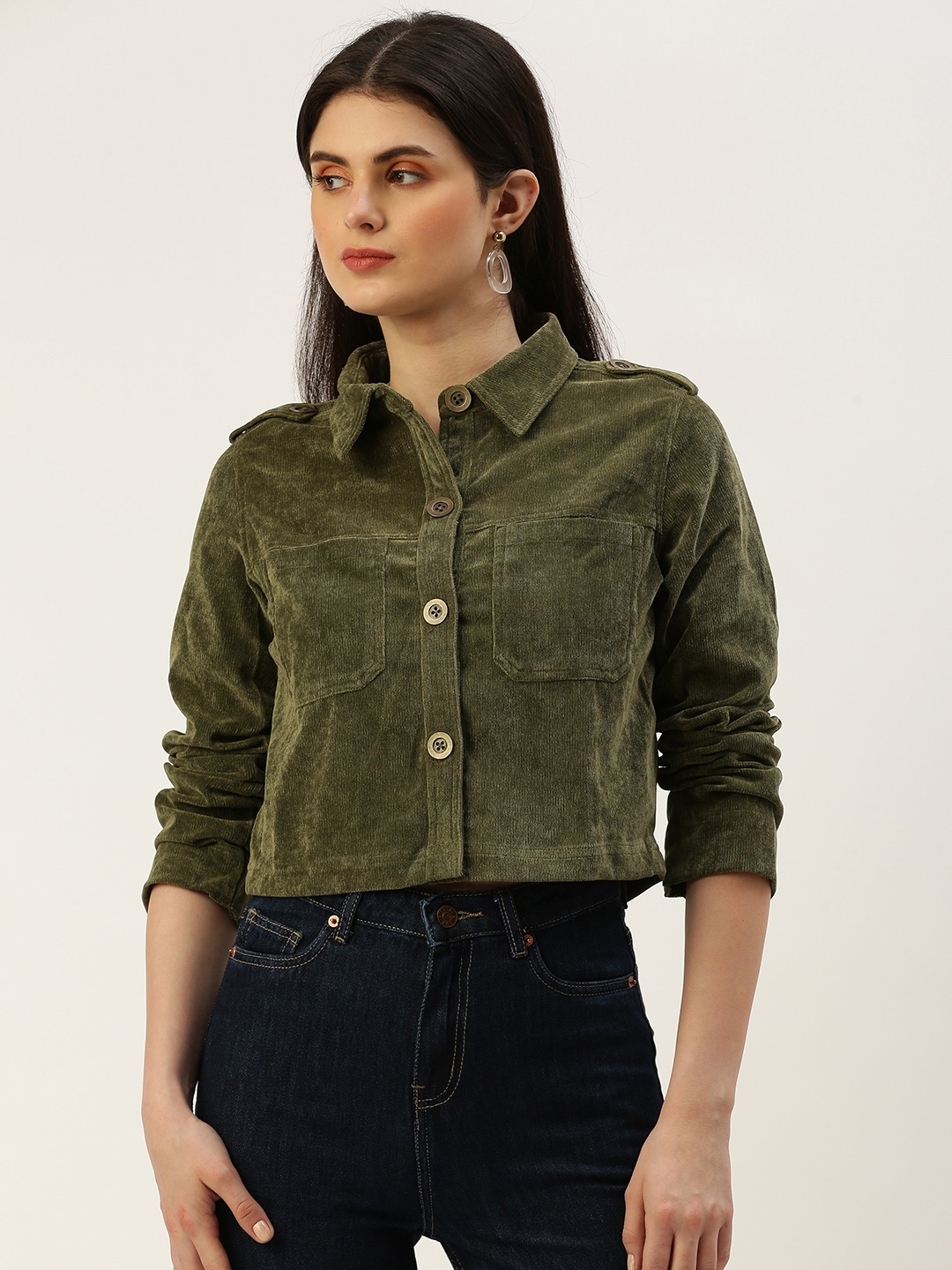 

AND Solid Crop Tailored Jacket, Olive