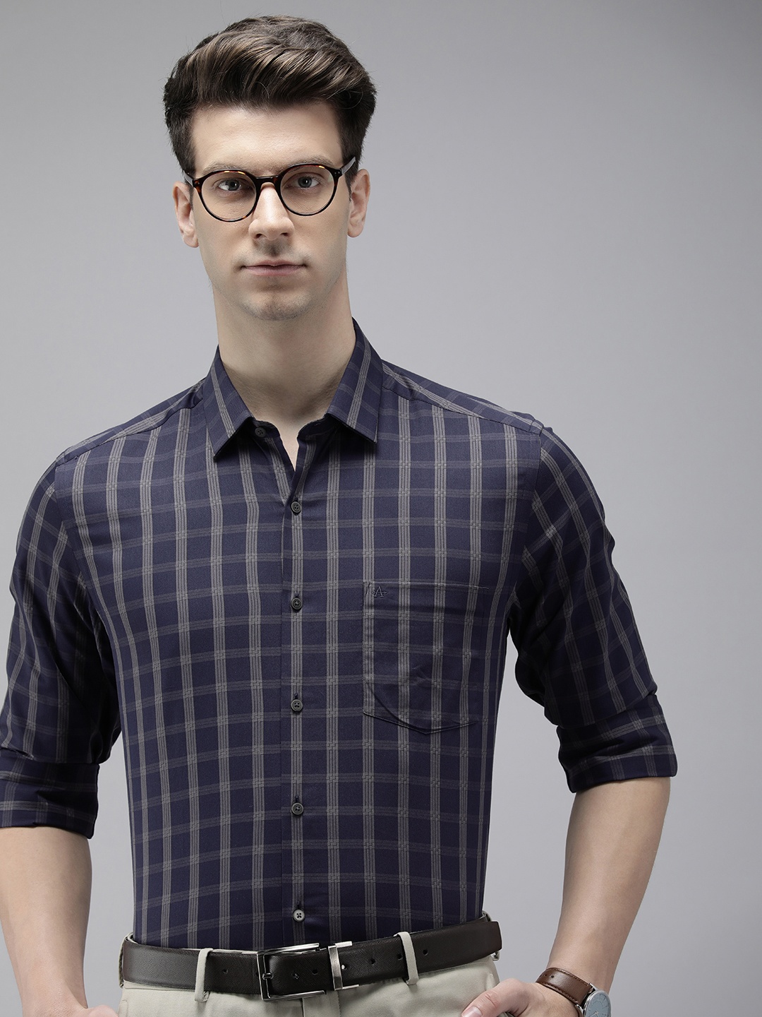 

Arrow Pure Cotton Manhattan Slim Fit Checked Formal Shirt, Blue
