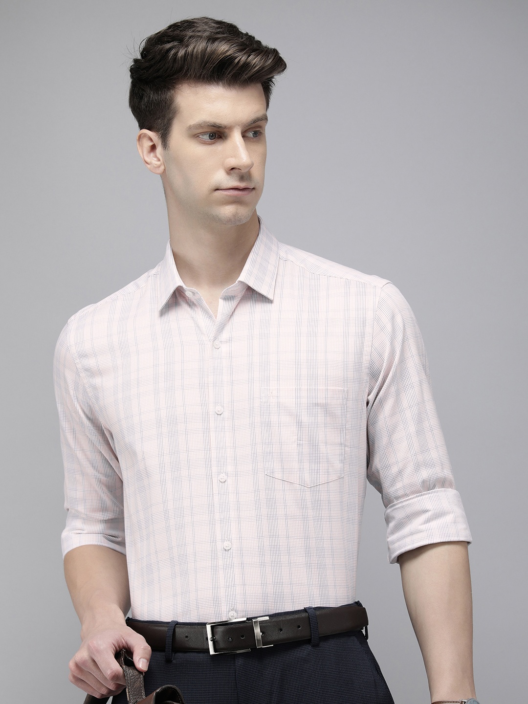 

Arrow Pure Cotton Manhattan Slim Fit Checked Formal Shirt, Beige