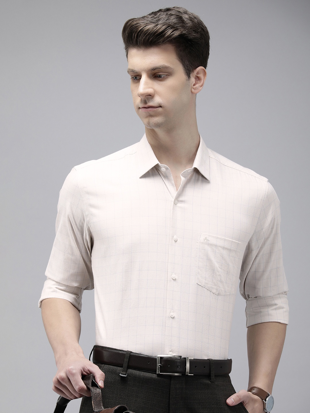 

Arrow Pure Cotton Manhattan Slim Fit Opaque Checked Formal Shirt, Beige