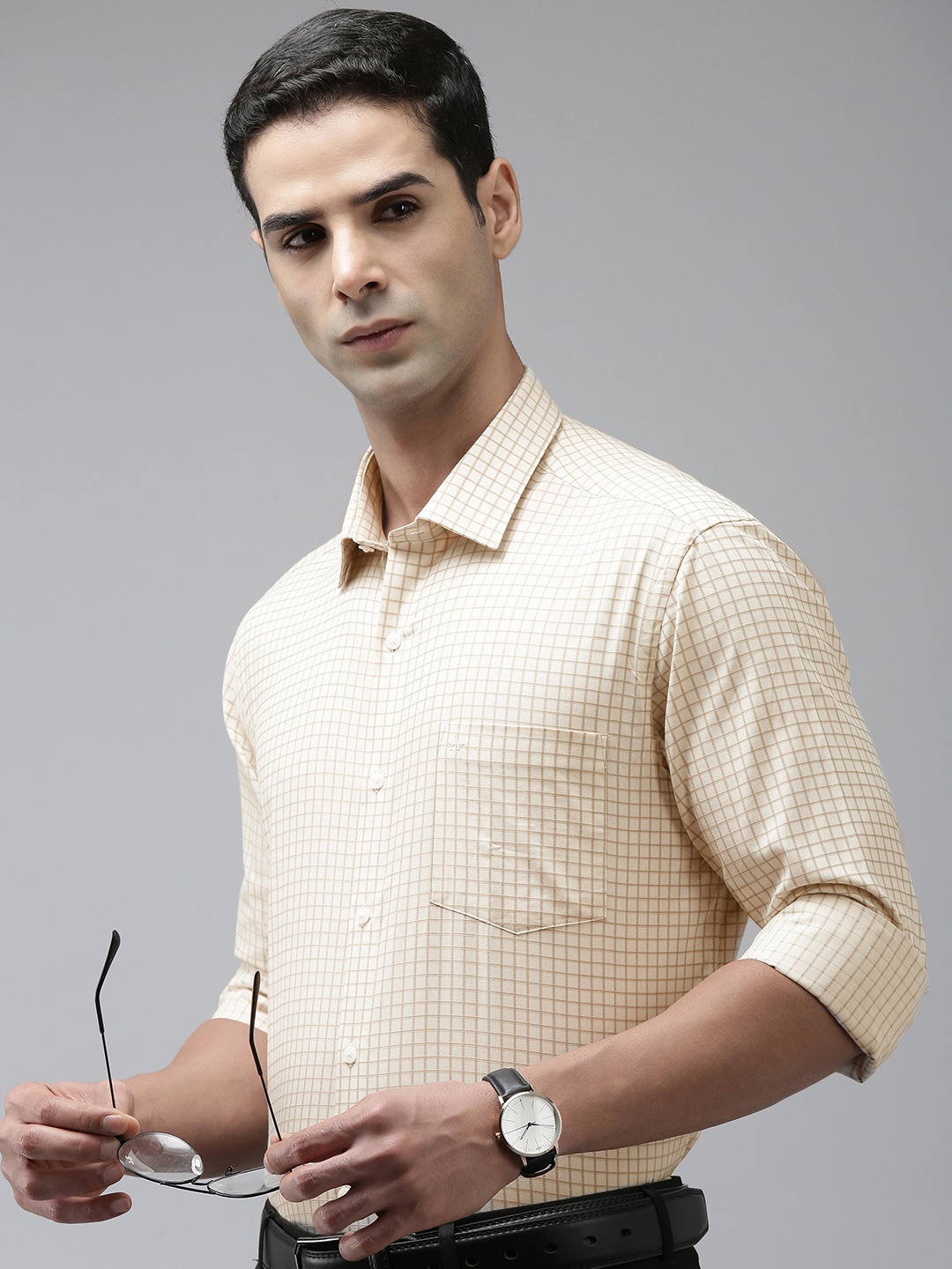 

Arrow Manhattan Slim Fit Pure Cotton Checked Formal Shirt, Beige