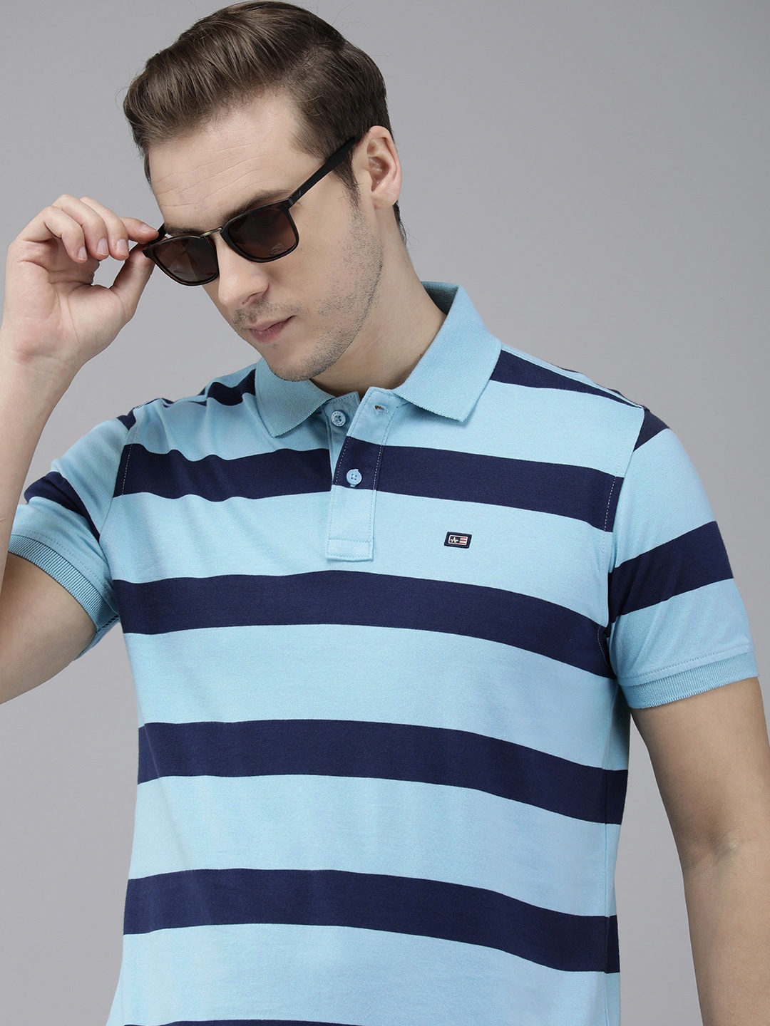 

Arrow Striped Polo Collar Pure Cotton T-shirt, Blue