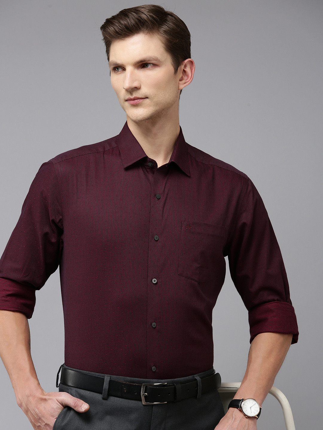 

Arrow Pure Cotton Original Slim Fit Opaque Formal Shirt, Burgundy