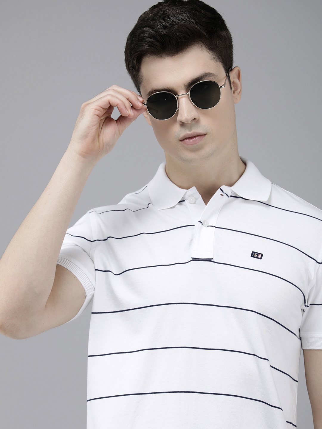 

Arrow Striped Polo Collar Pure Cotton T-shirt, White