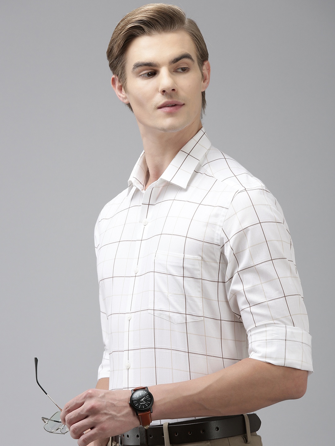 

Arrow Men Pure Cotton Original Slim Fit Windowpane Checks Opaque Casual Shirt, White