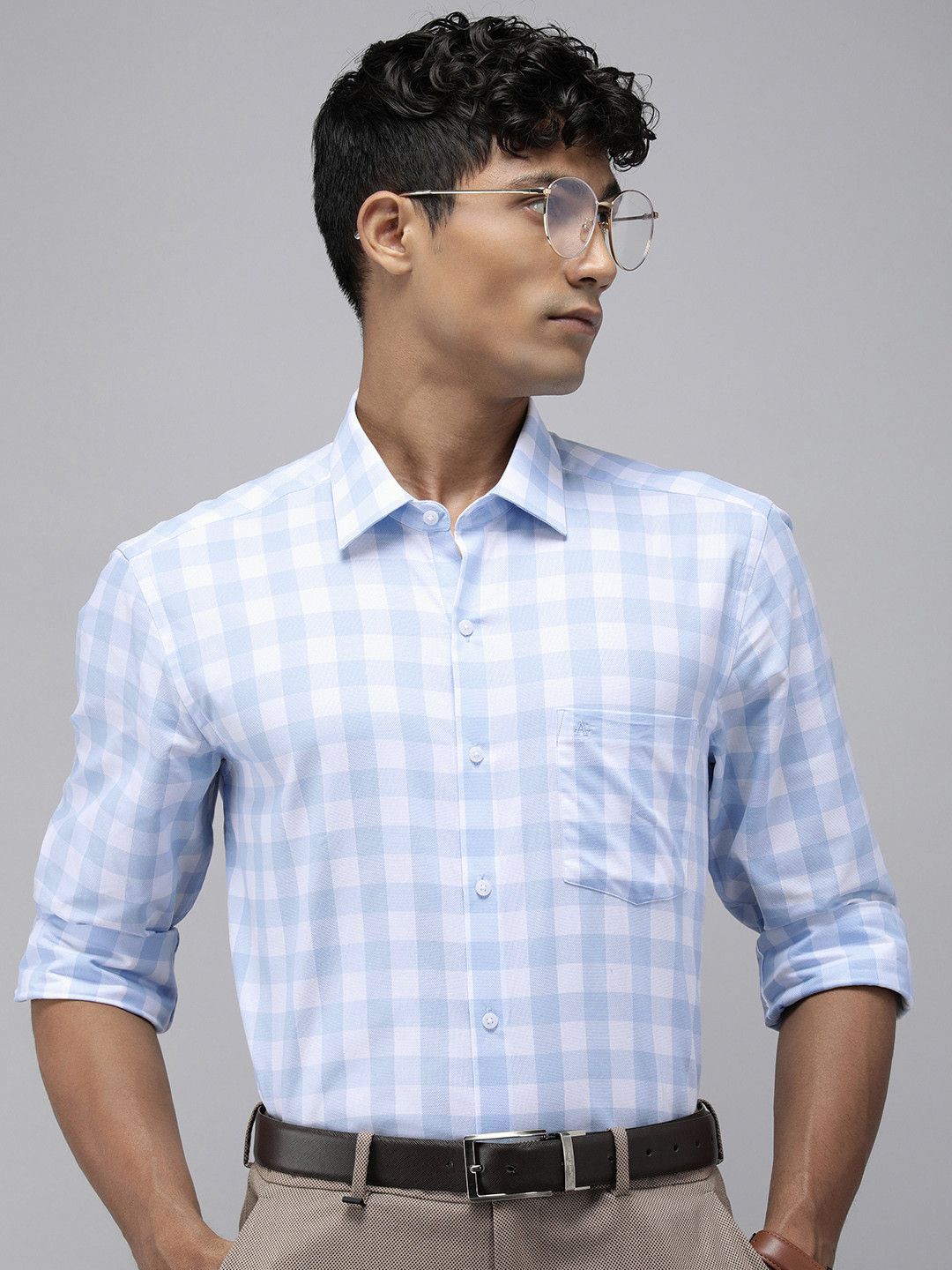 

Arrow Pure Cotton Manhattan Slim Fit Buffalo Checked Formal Shirt, Blue