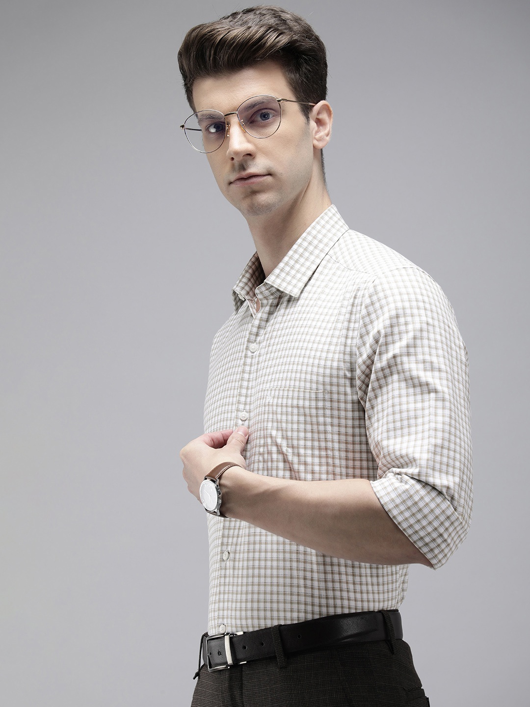 

Arrow Pure Cotton Manhattan Slim Fit Opaque Checked Formal Shirt, Olive