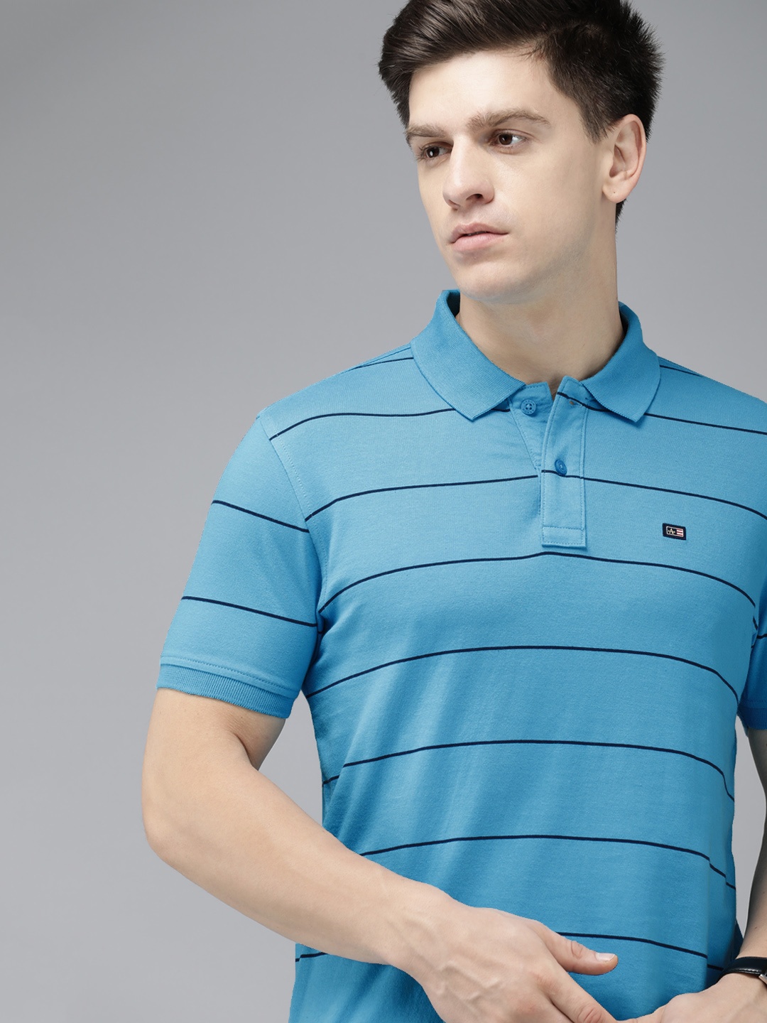 

Arrow Striped Polo Collar Pure Cotton T-shirt, Blue