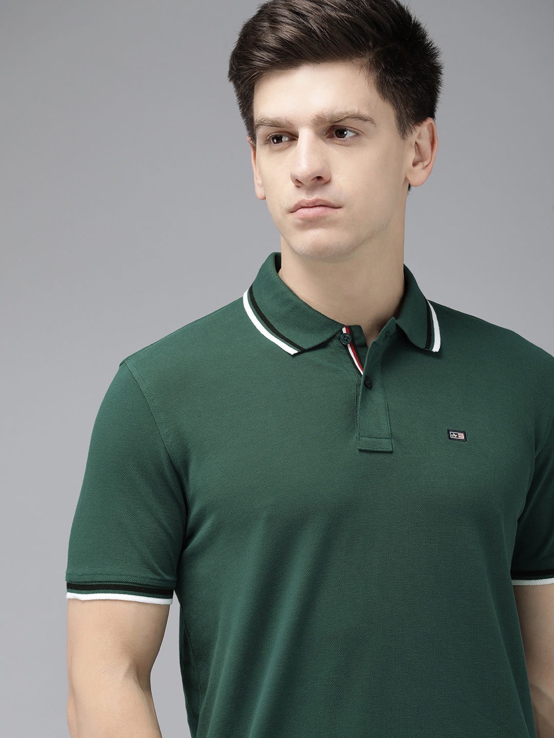 

Arrow Polo Collar Pure Cotton T-shirt, Green