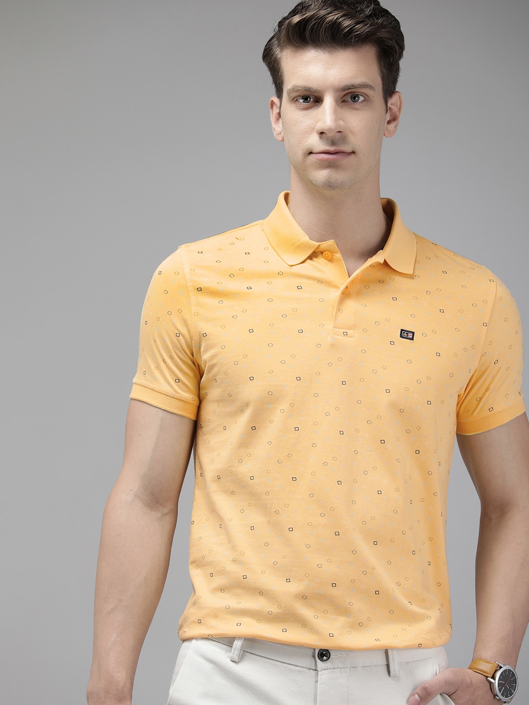 

Arrow Printed Polo Collar Pure Cotton T-shirt, Yellow