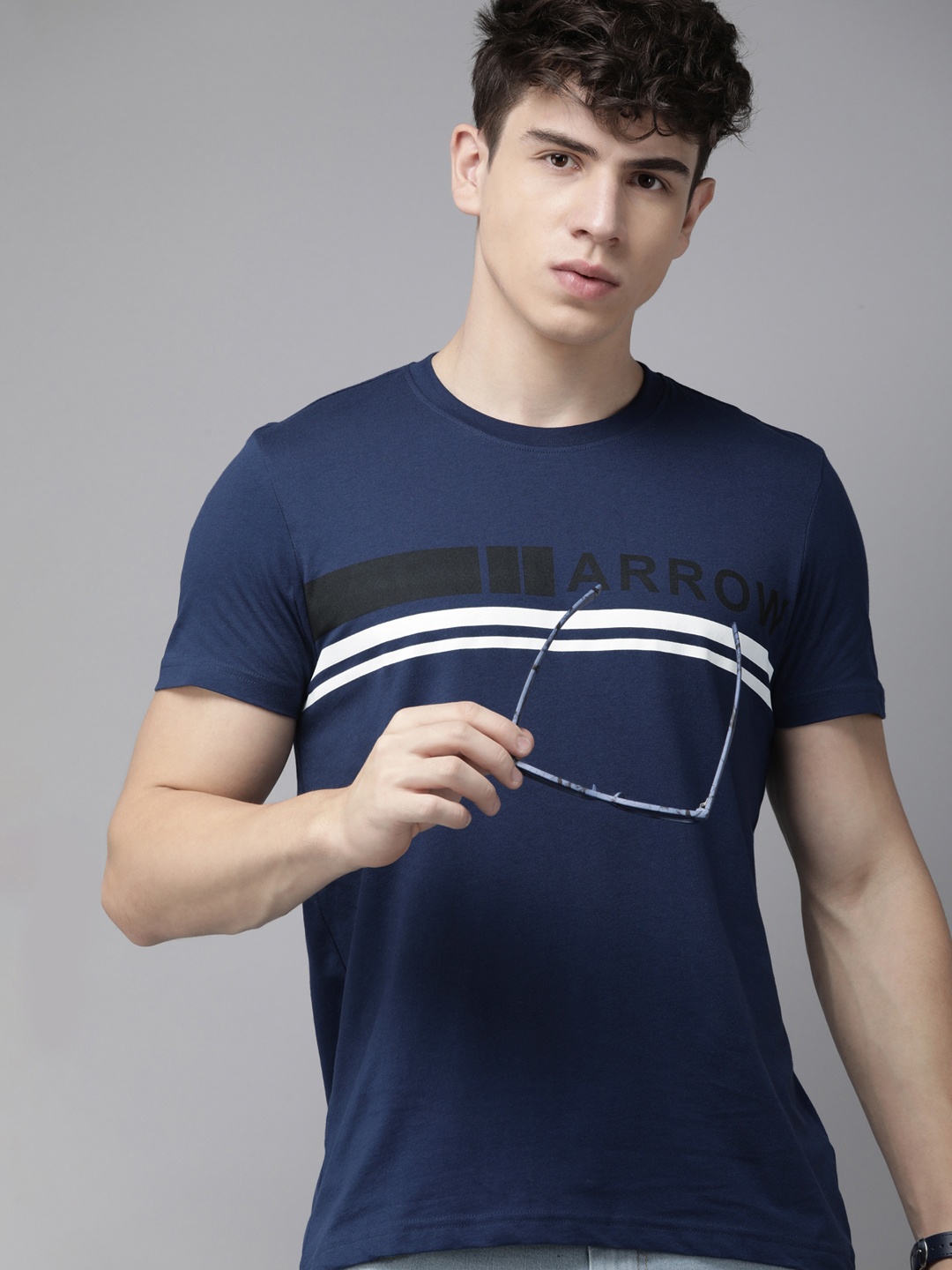 

Arrow Striped Pure Cotton T-shirt, Navy blue