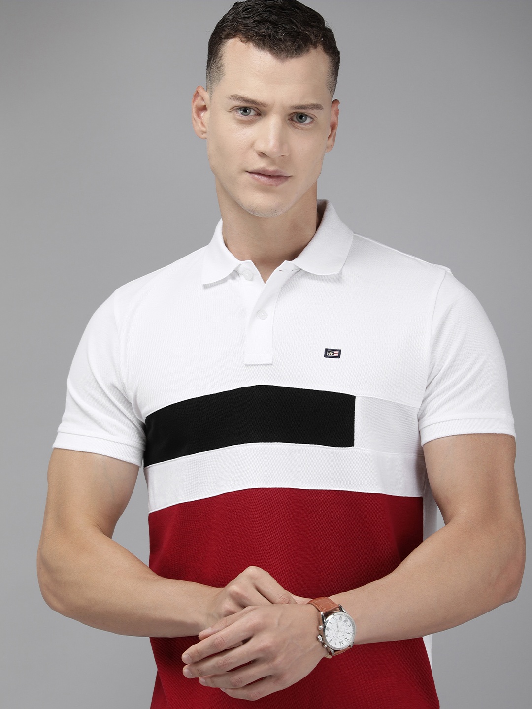 

Arrow Colourblocked Polo Collar Pure Cotton T-shirt, White