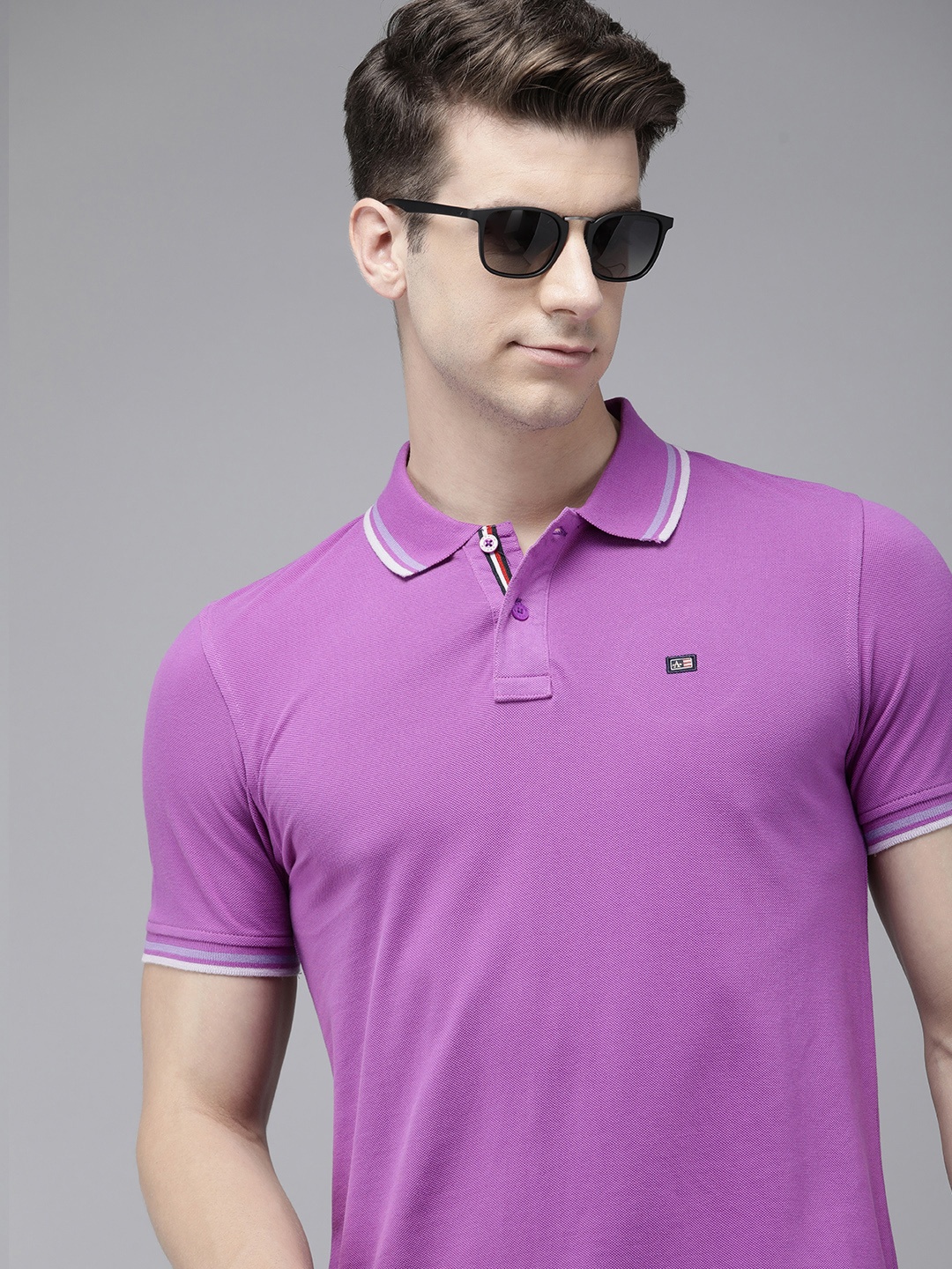 

Arrow Solid Polo Collar Regular Fit Pure Cotton T-shirt, Purple