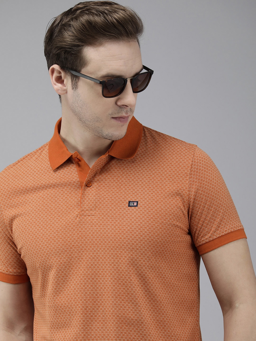 

Arrow Geometric Printed Polo Collar Pure Cotton T-shirt, Rust