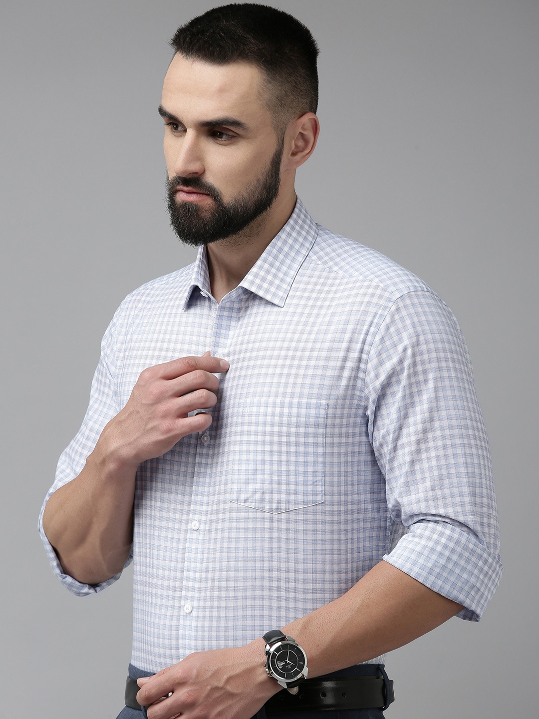 

Arrow Pure Cotton Original Slim Fit Checked Formal Shirt, Blue