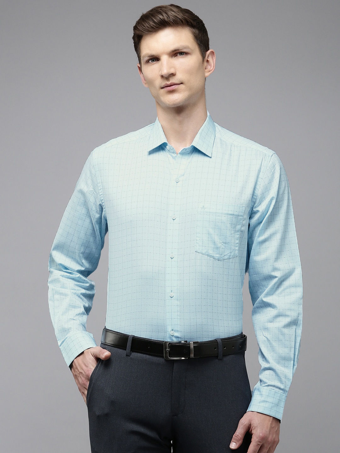 

Arrow Manhattan Slim Fit Checked Pure Cotton Formal Shirt, Blue