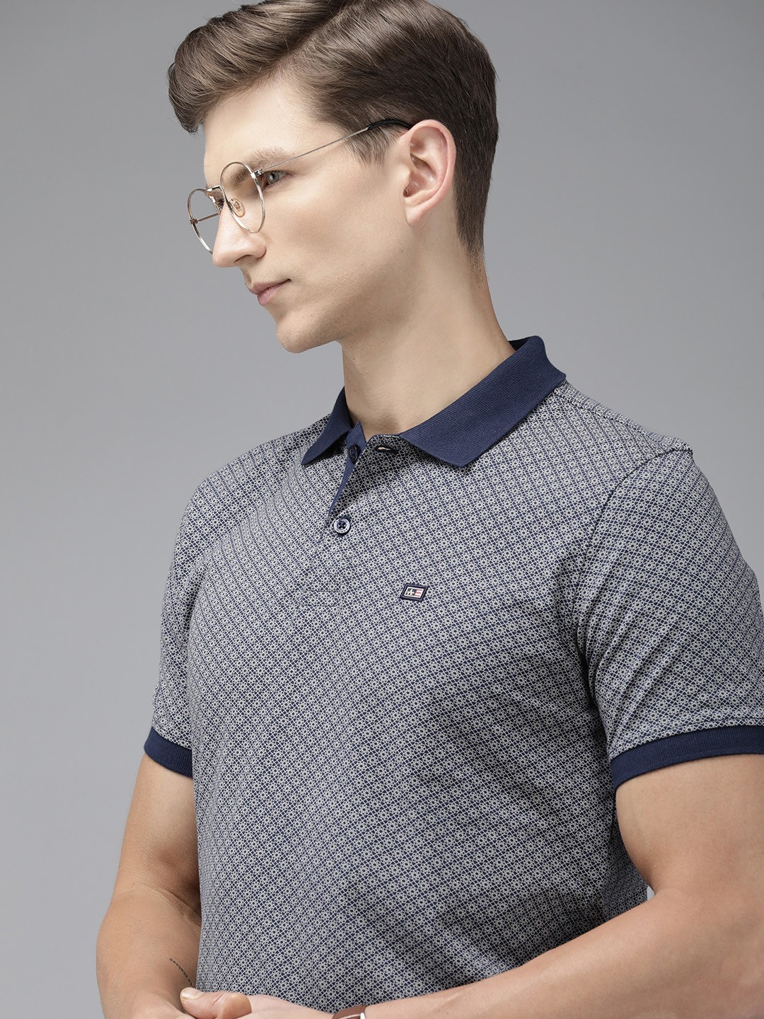 

Arrow Geometric Printed Polo Collar Pure Cotton T-shirt, Blue