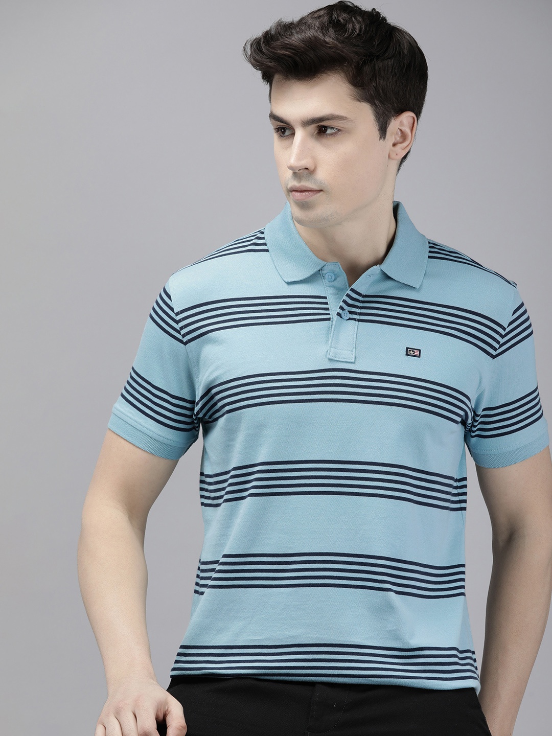 

Arrow Striped Polo Collar Pure Cotton T-shirt, Blue