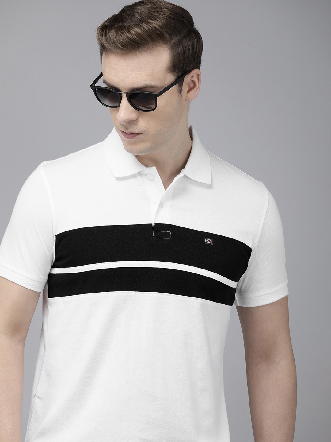 

Arrow Pure Cotton Colourblocked Polo Collar Casual T-shirt, White
