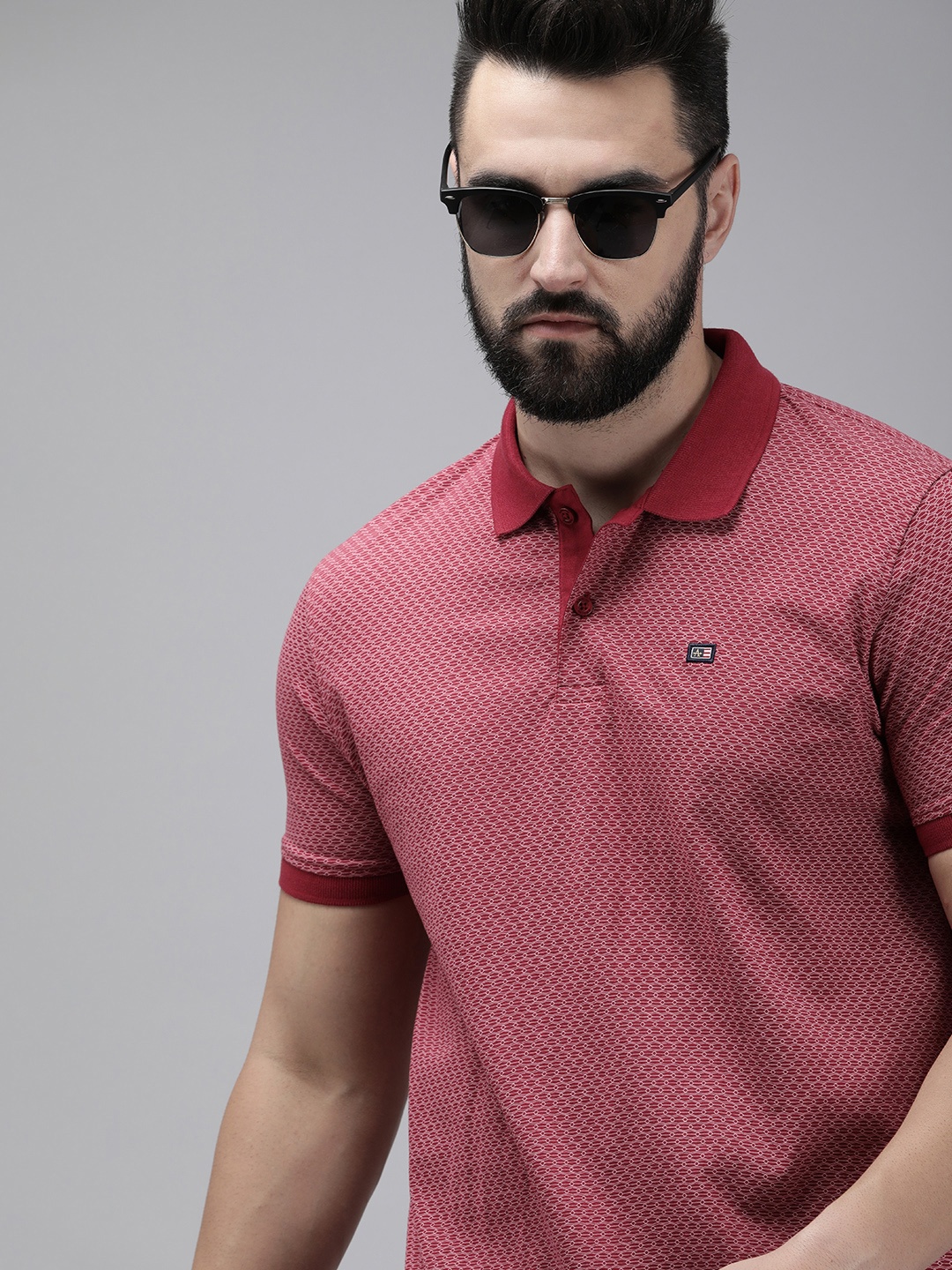 

Arrow Printed Polo Collar Pure Cotton T-shirt, Maroon