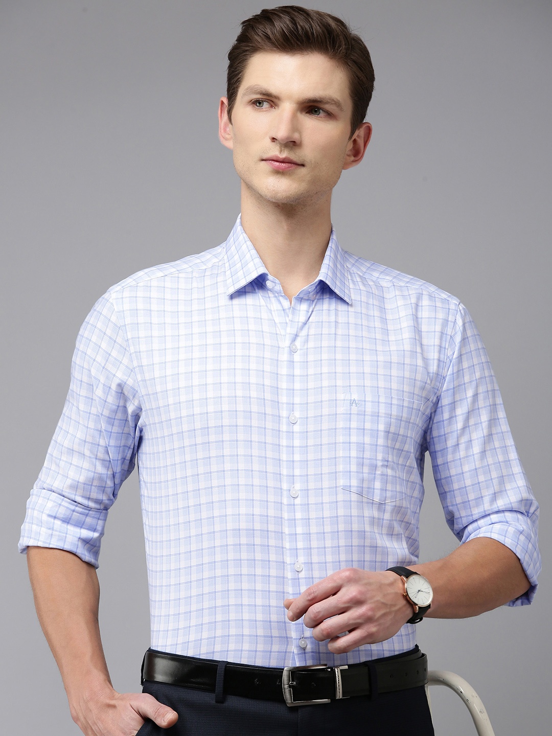 

Arrow Pure Cotton Original Slim Fit Opaque Checked Formal Shirt, Blue