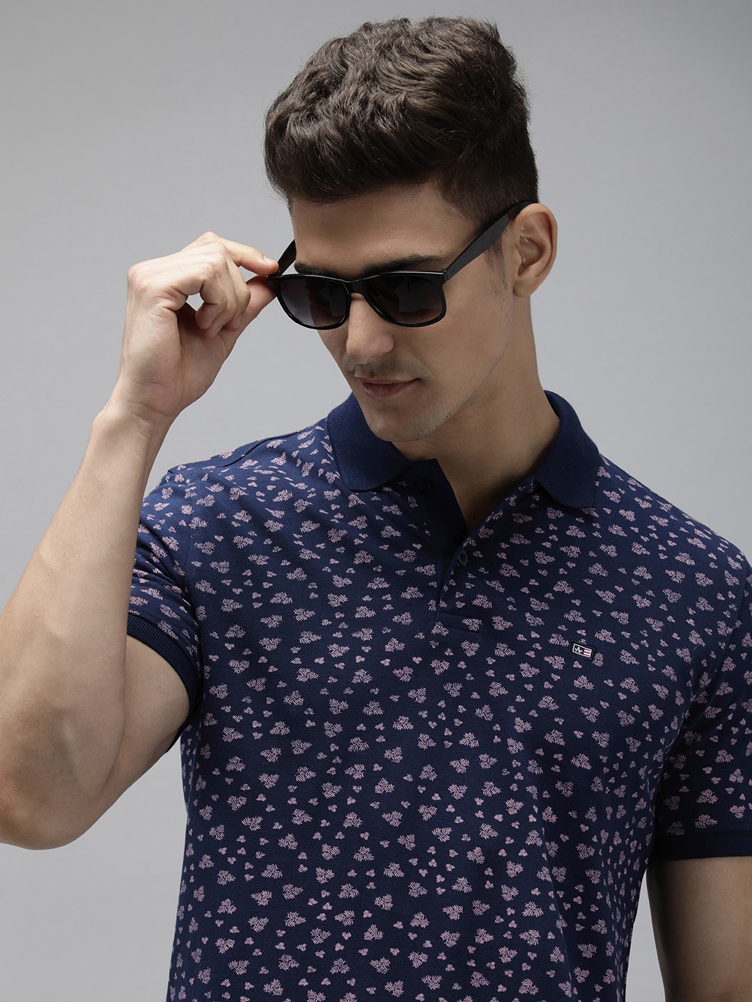 

Arrow Conversational Printed Polo Collar Pure Cotton T-shirt, Navy blue
