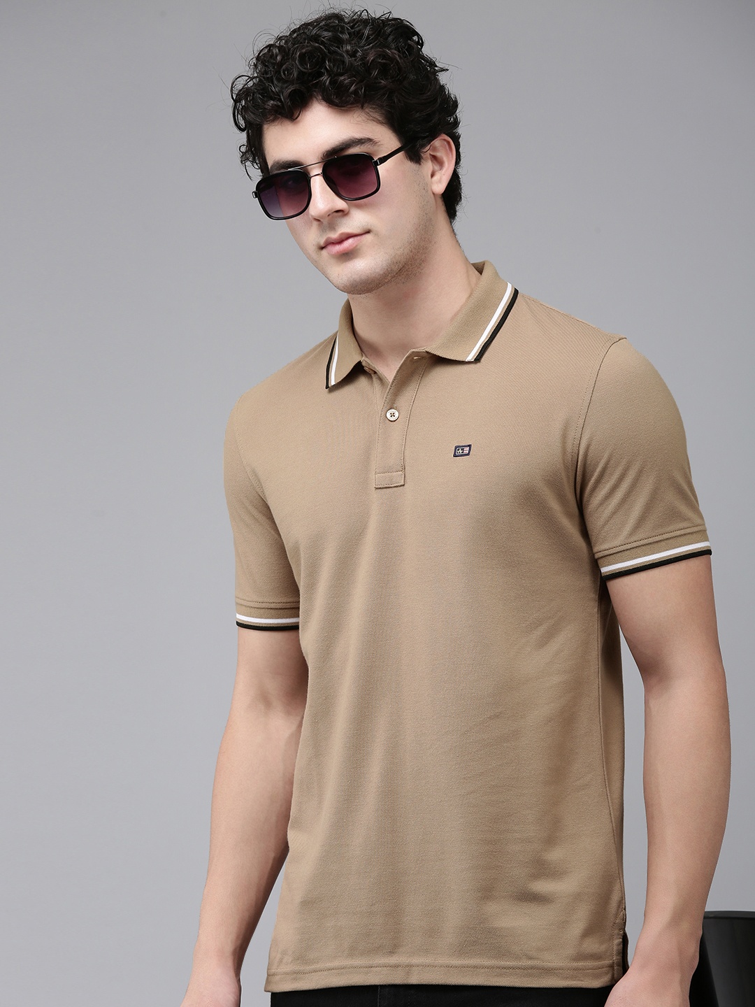 

Arrow Solid Polo Collar Casual T-shirt, Brown