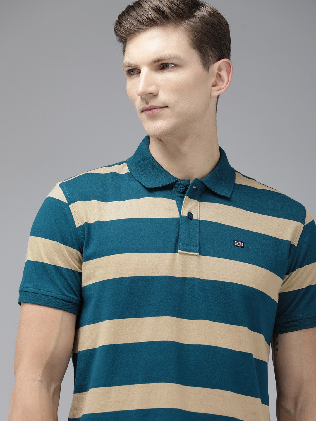 

Arrow Striped Polo Collar Pure Cotton T-shirt, Teal