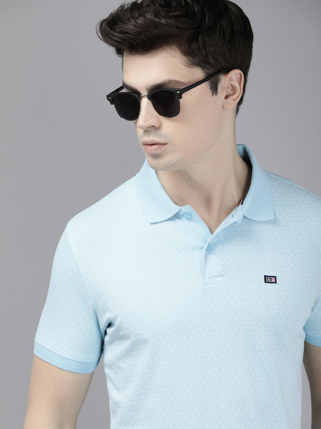 

Arrow Printed Polo Collar Pure Cotton T-shirt, Blue