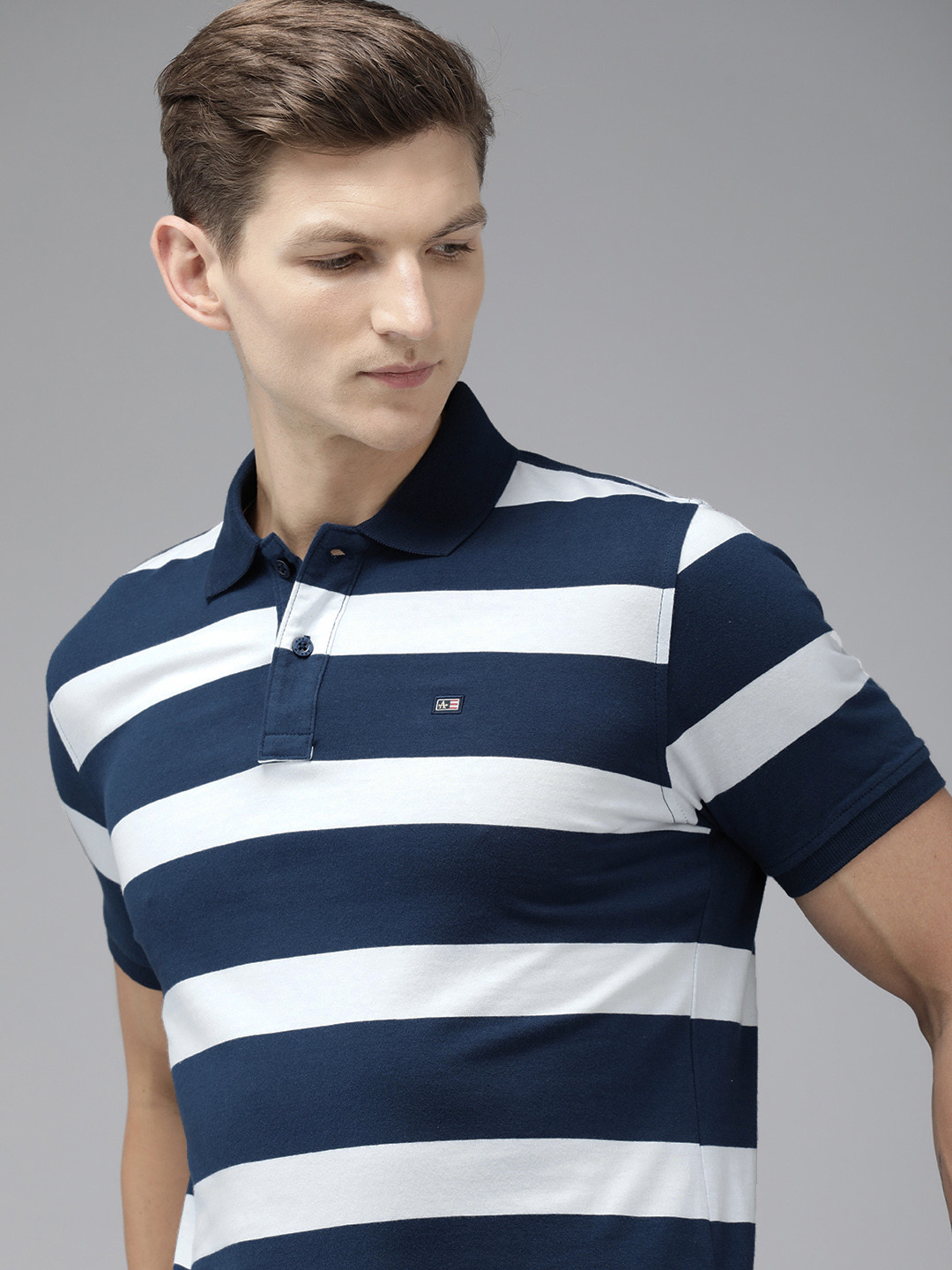 

Arrow Striped Polo Collar Pure Cotton T-shirt, White