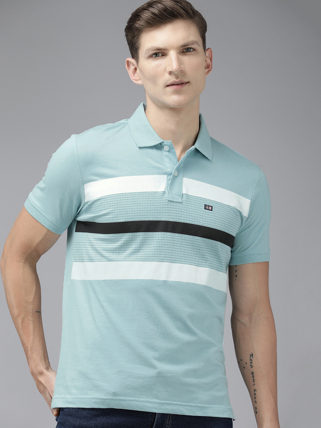 

Arrow Striped Polo Collar Pure Cotton T-shirt, Blue