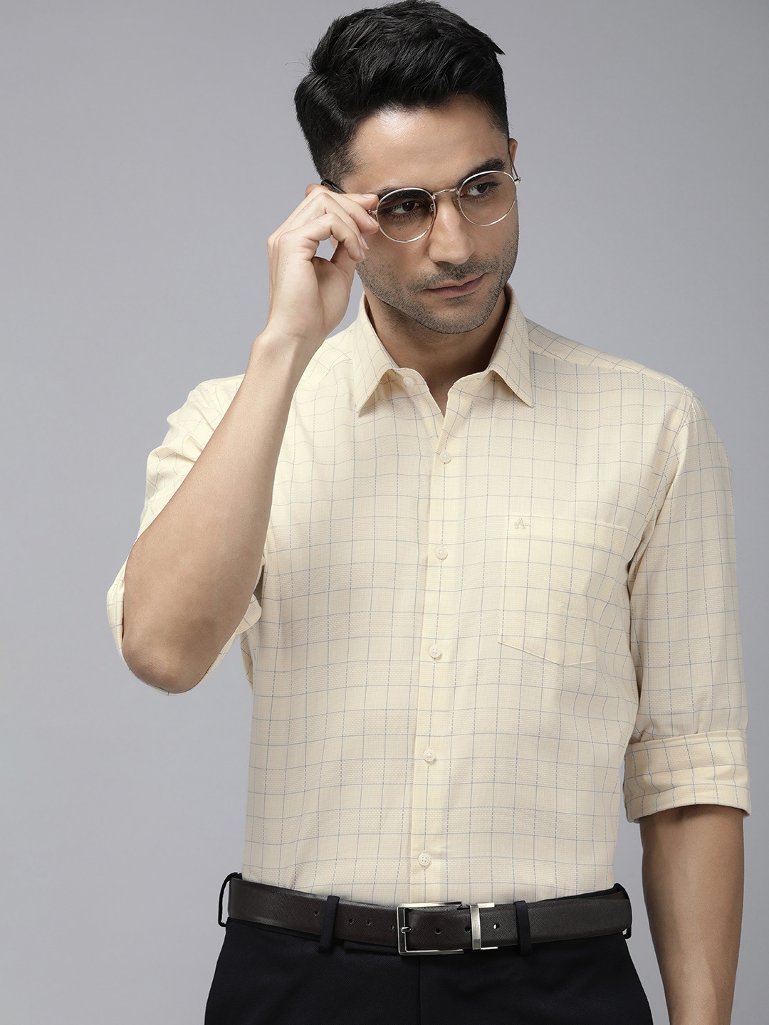 

Arrow Men Pure Cotton Original Slim Fit Checked Formal Shirt, Yellow