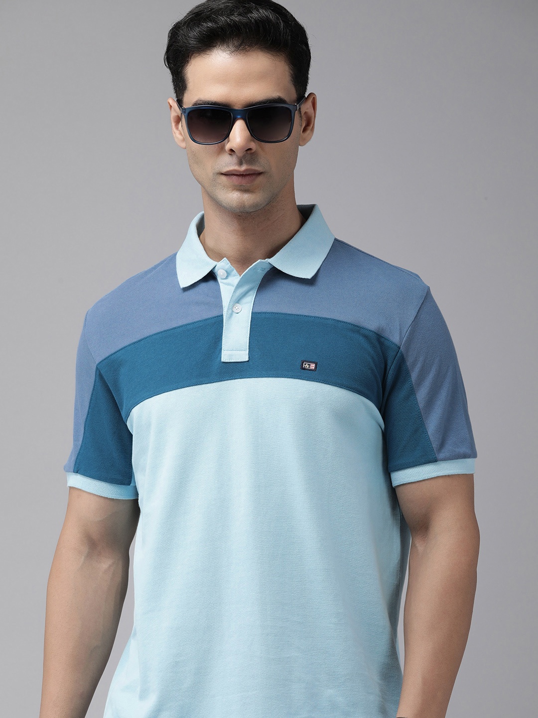 

Arrow Colourblocked Polo Collar Pure Cotton T-shirt, Blue