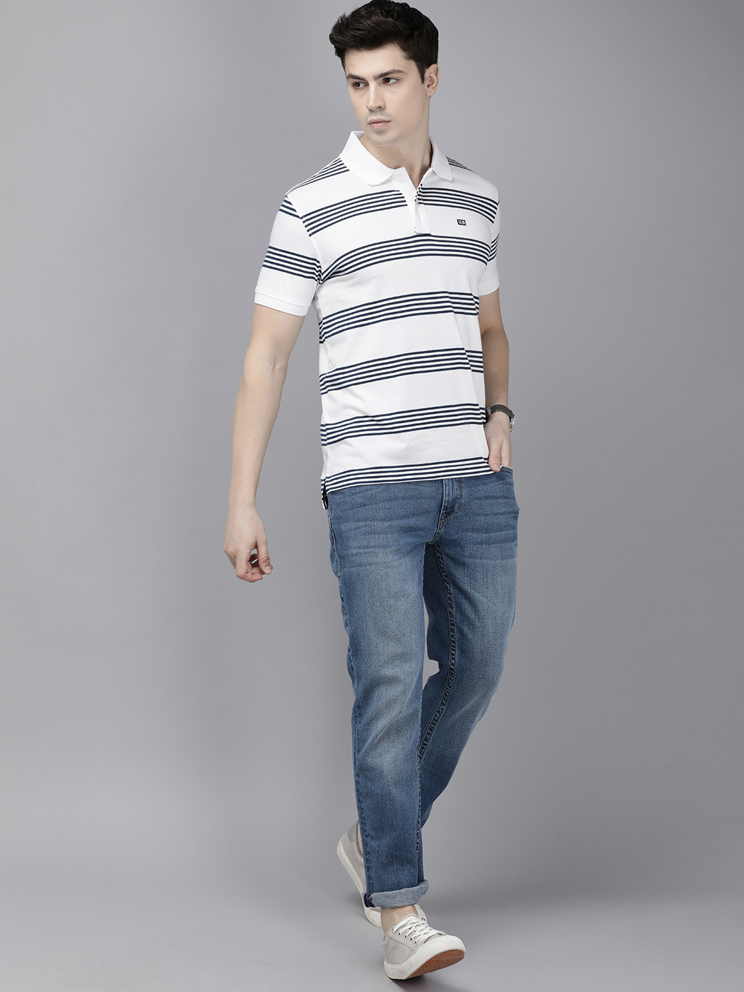 

Arrow Striped Polo Collar Pure Cotton T-shirt, White