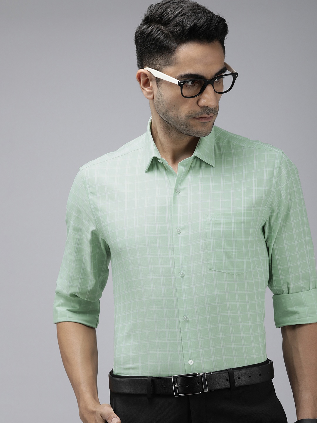 

Arrow Pure Cotton Manhattan Slim Fit Opaque Checked Formal Shirt, Green