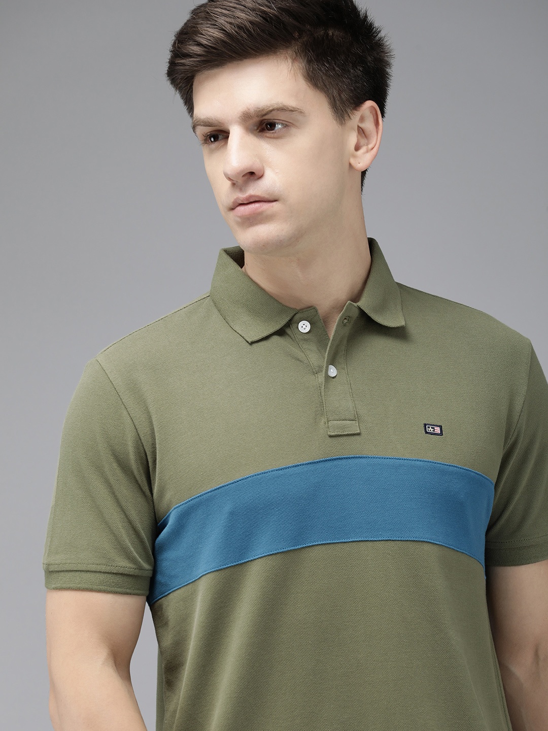 

Arrow Colourblocked Polo Collar Pure Cotton T-shirt, Olive