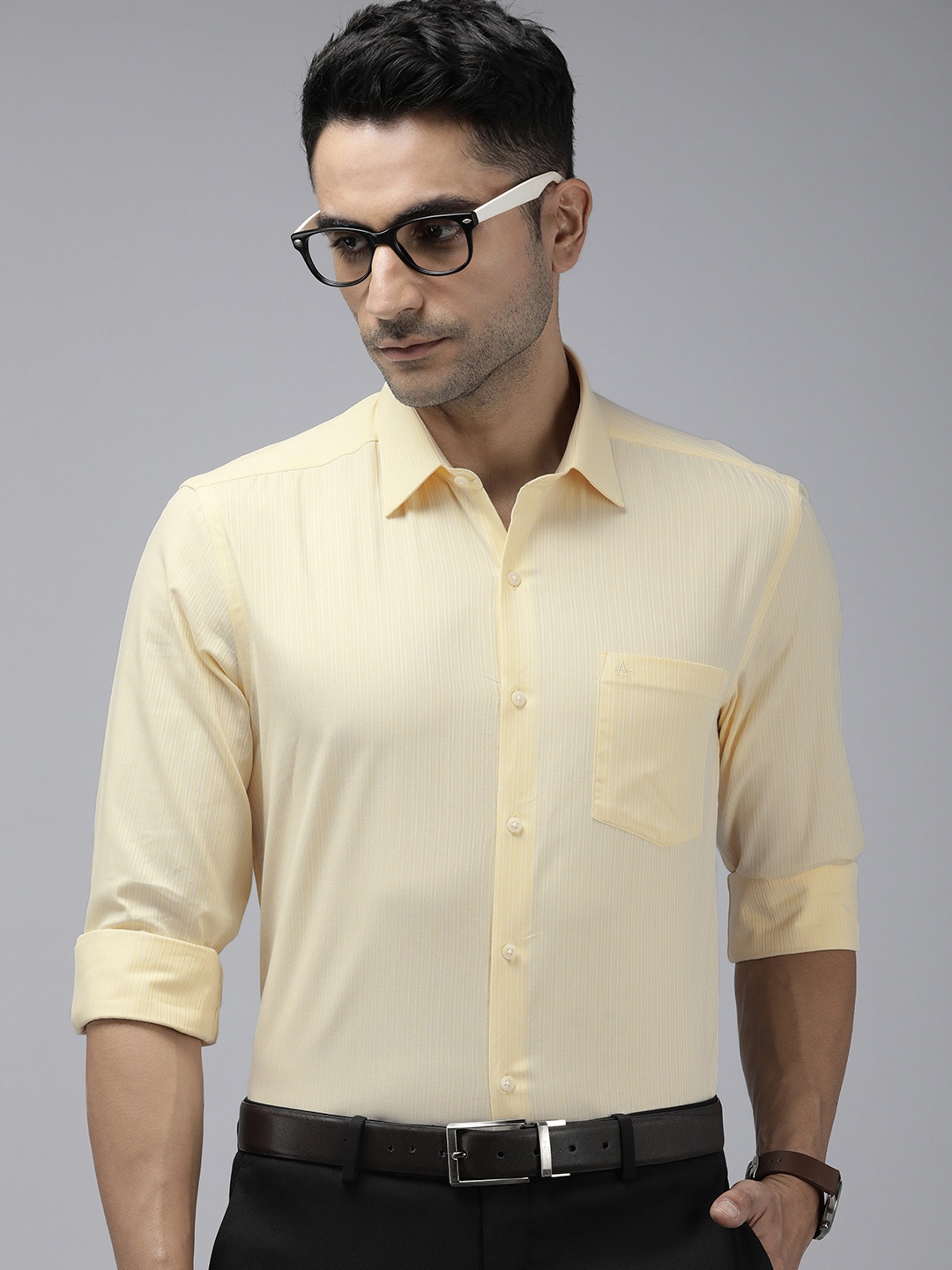 

Arrow Men Pure Cotton Original Slim Fit Striped Formal Shirt, Yellow