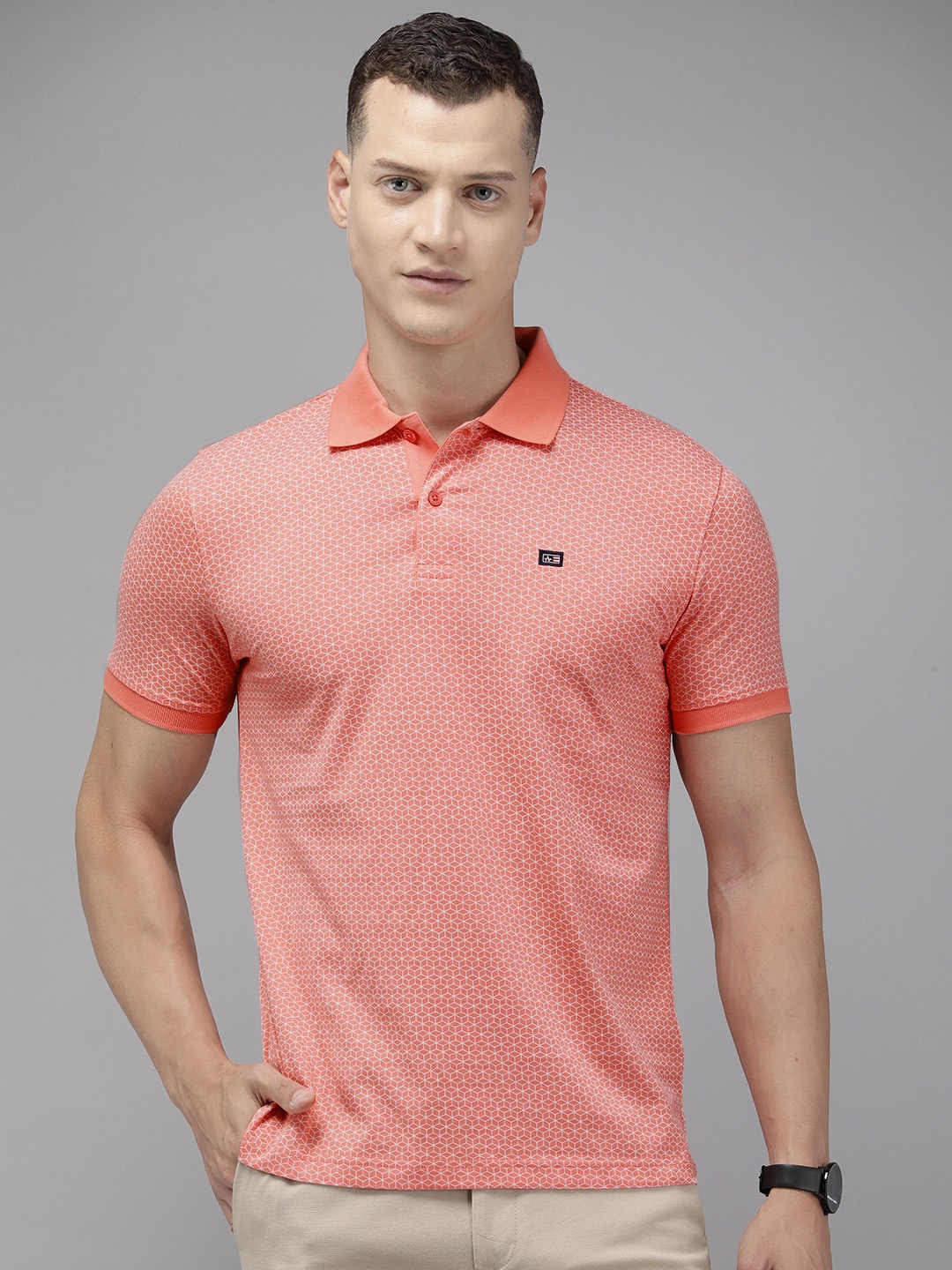 

Arrow Printed Polo Collar Pure Cotton T-shirt, Pink