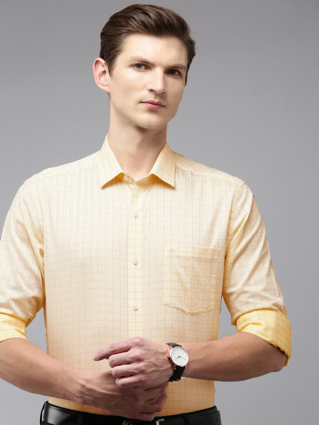 

Arrow Pure Cotton Original Slim Fit Checked Formal Shirt, Yellow